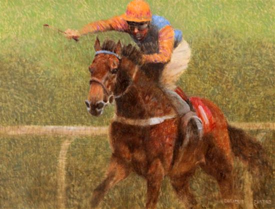 Enrique Castro (1938-) A Sure Bet, A Final Push, Racing For The Finish and Racing In Progress largest 12 x 19in.